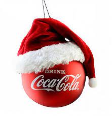 Jim shore's new coca cola ornaments are delightful decorations drawn from classic advertising campaigns. Coca Cola Ball With Santa Hat Christmas Ornament Fiftiesstore Com