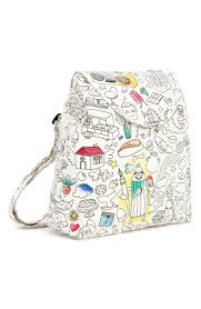 This Charming Canvas Backpack Is Covered With Line Drawings You Can Color In Yourself And If You Use Washable Mark Colorful Backpacks Purses And Bags Backpacks