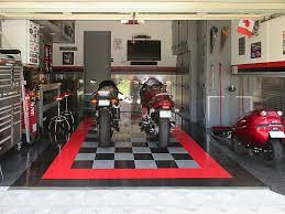 Suzuki Motorcycles In Garage With Racedeck Diamond With Tuffshield High Gloss Finish Click Here For More About Tuffshie Suzuki Motorcycle Garage Design Suzuki