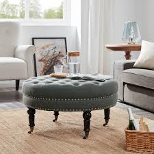Target/furniture/round ottoman coffee table (2176)‎. Tufted Ottoman Round Room Indoor Home Decor Seating Coffee Table Gray Beige Ebay