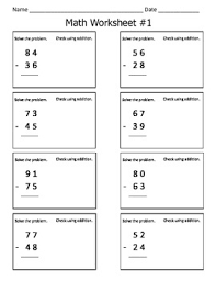 2 digit subtraction with regrouping math worksheets check with inverse operation