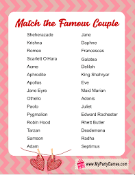 You can compete with your significant other to see who knows best each other or play with other couples to find out the winner lovers. Match The Famous Couple Free Printable Game