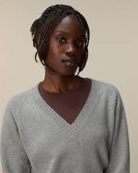 Women's gray cashmere V-neck | Tricot