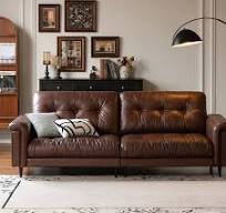 Genuine Leather Art Deco Design Sofa