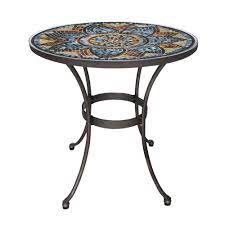 It will be a great pleasure to chat with your friends or have a cuppa while relaxing on this decorative yet functional garden furniture set. Stylewell 28 In Metal And Glass Mosaic Patio Bistro Table Hd19206 The Home Depot