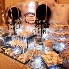 White Black And Silver Dessert Table By Glam Candy Buffets For A Vow Renewal Silver Candy Buffet Candy Buffet Candy Buffet Tables