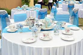 Round Table Set Up For Frozen Birthday Party It Also Suits For Garden Party Blue Is A Must Color In Frozen Birthday Party Frozen Birthday Kids Birthday Party