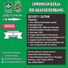 Lowongan kerja loker sales counter online 2020 wanita min sma smk pt. Lowongan Kerja Satpam Security Rsi Arafah Rembang Lowongan Rembang