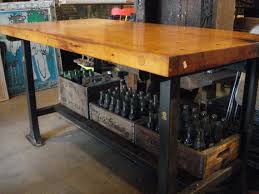 Antique Butcher Block Table With Metal Base And Lower By Midrare 1100 00 Butcher Block Tables Block Table Kitchen Design