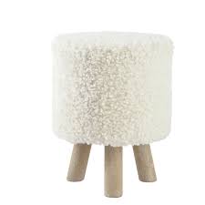 Tabouret Pouf Imitation Laine Et Bois Blanc Alpaga Tabouret Blanc Tabouret Pouf Tabouret