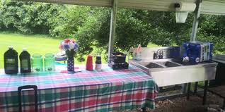 diy outdoor kitchen & dishwashing area
