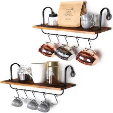 The materials used will be dependent on your needs. Amazon Com Olakee Floating Wall Shelves For Kitchen Bathroom Coffee Nook With 10 Adjustable Hooks For Mugs Cooking Utensils Or Towel Rustic Storage Shelves Set Of 2 17x5 9 Inch Carbonized Black Home