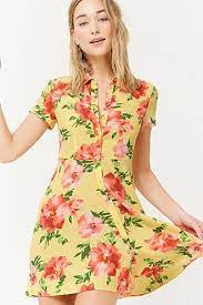Floral Button Front Shirt Dress Dresses Prom Dresses Long Blue Nice Dresses