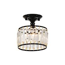 More creative · more colorful · create a home you love Black Champagne Gold Crystal Semi Flush Light Fixtures Modern 1 Light Cylinder Indoor Ceiling Fixture Takeluckhome Com