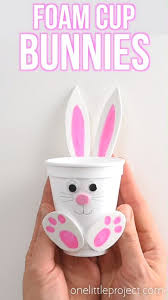 You can use the easter bunnies to decorate your house or classroom, as large puppets (attach a wooden spoon to the back with strong sticky tape) a white paper plate for each child white and pink card, construction paper or craft foam large pink pompoms (or more pink card or craft foam) small. How To Make Foam Cup Bunnies Fun Easter Crafts Small Easter Gifts Easter Crafts Diy