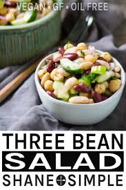 Vegan Three Bean Salad Made With Chickpeas Red Kidney Beans Cannellini Beans Cucumber Celery Spices And A In 2020 Three Bean Salad Bean Salad Bean Salad Recipes