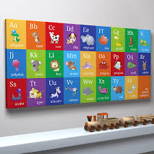After printing, the canvas is stretched by hand over a custom built wood frame the canvas wraps around the sides, providing a finished decorative edge a saw tooth hanger is attached for easy hanging Animal Alphabet Canvas Print By Art Pause Notonthehighstreet Com