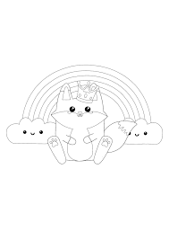 Kawaii Fox And Rainbow Coloring Page Fox Coloring Page Coloring Pages Free Printable Coloring Sheets
