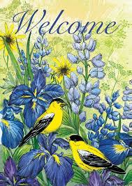 7 99 Iris Goldfinch Spring House Flag Welcome Birds Floral 28 X 40 Rain Or Shine Ebay Home Garden Welcome Images Bird Art Birds Painting
