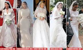 At her royal wedding to prince william on april 29, 2011, kate middleton wore a custom white lace gown by alexander mcqueen's sarah burton. How Kate Middleton S Wedding Dress Inspired A Decade Of Celebrity Brides Daily Mail Online