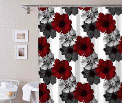 Gray Red Floral Shower Curtain Bath