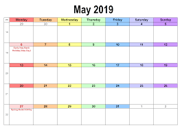 Blank Calendar May 2019 With Holidays 2019 Calendar Calendar Printables Holiday Calendar