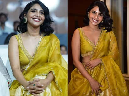 actress aishwarya lakshmi stunnig stills at king of kotha prerelease event  | Aishwarya lakshmi: గోల్డెన్ కలర్ డ్రెస్సులో ఐశ్వర్య లక్ష్మి కనువిందు