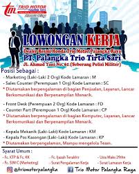 Kualifikasi jika sobat lokerku tertarik melamar lowongan kerja tersebut, kirim lamaran via pos ekspress ke alamat berikut Lowongan Kerja Pt Palangka Trio Tirta Sari Lowongan Kerja Kalimantan Tengah