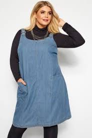 Details About Yours Clothing Womens Plus Size Blue Denim Ring Detail Pinafore Dress