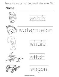 With w learn the alphabet w letter w words for lkg letter w words for . Trace The Words That Begin With The Letter W Coloring Page Twisty Noodle