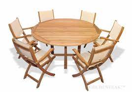 Our teak is traceable and certifiably sourced. Teak Outdoor Dining Set For 6 Round Teak Table Teak And Sling Folding Chairs