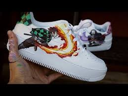 Painting Demon Slayer On Air Force 1 Nezuko Tanjiro In 2020 Air Force Custom Shoes Custom Painted Shoes