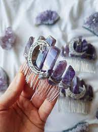 Ametyst Crescent Moon Star Crystal Hair Comb Festival Witchy Etsy Crystals Crystal Accessories Crystal Hair