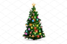 Christmas Pine Tree Lights And Balls Tree Lighting Christmas Tree