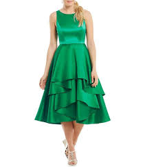 Adrianna Papell Ap1e201685 Sleeveless Tiered Mikado Tea Length Dress Tea Length Dresses Metallic Cocktail Dresses Dresses