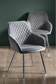 Next Set Of 2 Hamilton Arm Dining Chairs With Chrome Legs Grey In 2020 Dining Chairs Fabric Dining Chairs Leather Dining Chairs