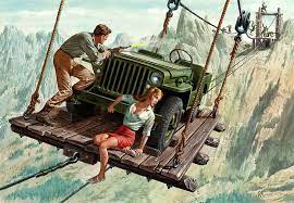 Hd Wallpaper Girl Chase Male Crossing Jeep Willys Mb Mort Kunstler Wallpaper Flare