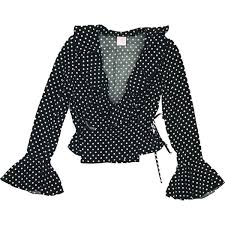 Black And White Polka Dot Blouse Black And White Polka Dotted Ruffle Wrap Blouse Liked On Polyvore Featuring Tops Blouses Frill Blouse Whit Top Outfits Black And White Tops Clothes Design