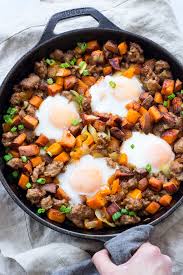sweet potato hash with sausage and eggs