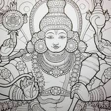 Black And White Mural Painting Outline Vishnu Kerala Mural Style By Ekabhumi Kerala Mural Painting Mural Painting Folk Art Painting