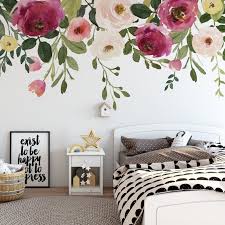 Jessica S Farmhouse Floral Wall Decal Peonies Roses Wall Mural Watercolor Flowers Blossoms Made In Vinyl And Fabric In 2020 Floral Wall Decals Floral Wall Wall Decals For Bedroom