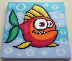 Funny Fish No3 12x12 Original Acrylic Painting On Canvas Fish Painting Fish Wall Art Fish Nursery Decor Fish Painting Fish Wall Art Drawing For Kids