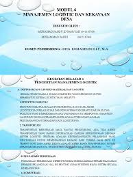Pengertian distribusi dan logistik merupakan dua hal yang berbeda namun berkaitan erat. Adm Pemerintahan Desa Modul 6