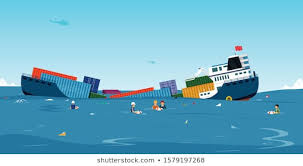 sinking cargo ship high res stock