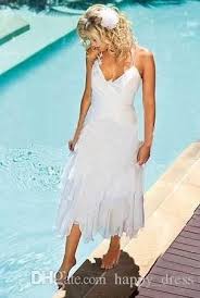 Discount Short Bohemian Beach Wedding Dresses 2016 With Halter Neck Tea Length Cheap Under 100 Summer Boho Style White Chiffon Bridal Gowns A Line Dress Designe Short Wedding Dress Beach Bohemian