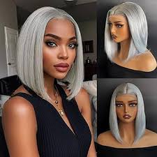 شعر مستعار بشري بدانتيل امامي من مسفيكي بلون رمادي فضي مخصل مسبقا مع شعر  خفيف في مقدمة الراس 13×4 بدانتيل امامي شفاف HD للنساء، شعر برازيلي 10 انش  كثافة 180%: اشتري اون