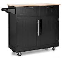 Costway Rolling Kitchen Cart Island Heavy Duty Storage Trolley Cabinet Utility Black QD-554-A61MW