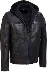 Men S Real Leather Hooded Jacket M Chest Size 38 39 Black At Amazon Men S Clothing Store In 2020 Leather Jacket With Hood Leather Jacket Men Pu Leather Jacket