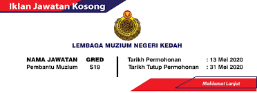 Institut penyelidikan air kebangsaan malaysia (nahrim). Permohonan Adalah Dipelawa Daripada Lembaga Muzium Negeri Kedah Facebook