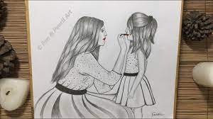 How To Draw Mother And Daughter Mother S Day Day Drawing Step By St Drawings Step By Step Drawing Mandala Drawing